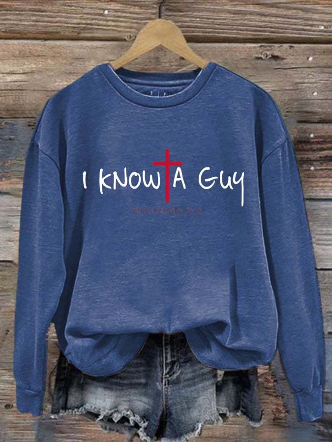 Women's Casual I Can'T But I Know A Guy Printed Long Sleeve Sweatshirt