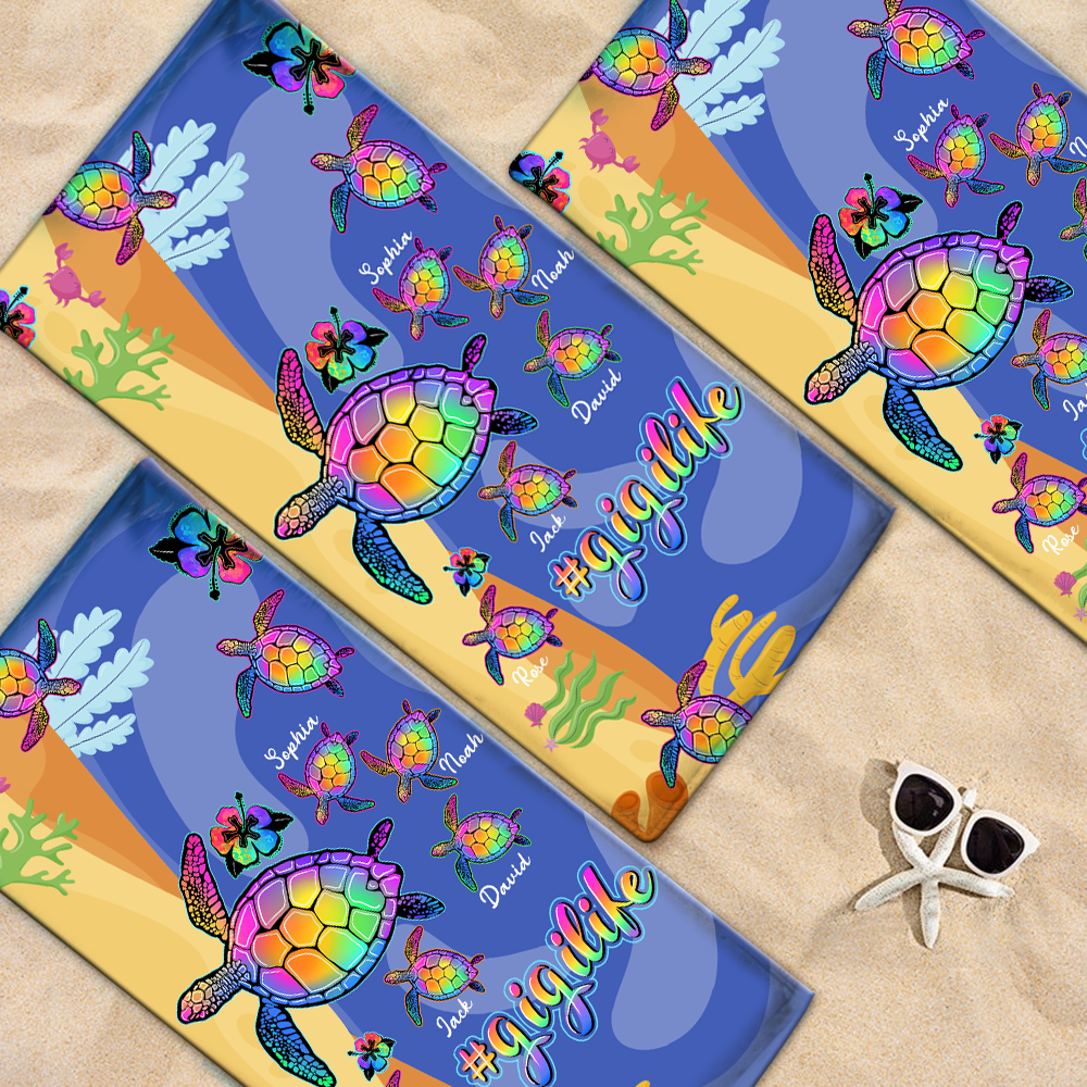 Personalized Sea Turtle Beach Towel, Sea Turtle Gifts For Gigi And Kids, Sea Turtle Pool Towel, Sea Turtle Towel