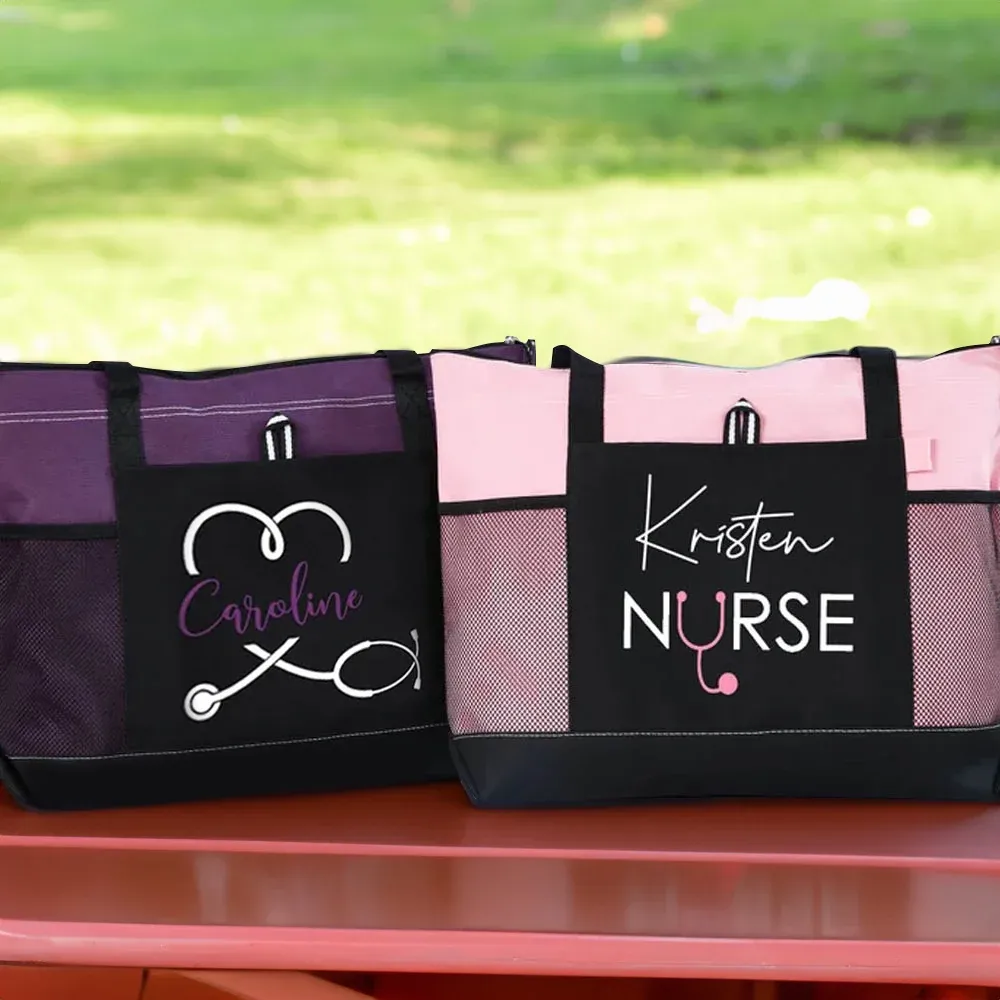 Bag Color Personalized Nurse Tote Bag with Zipper Nurse Week Appreciation Graduation Gift