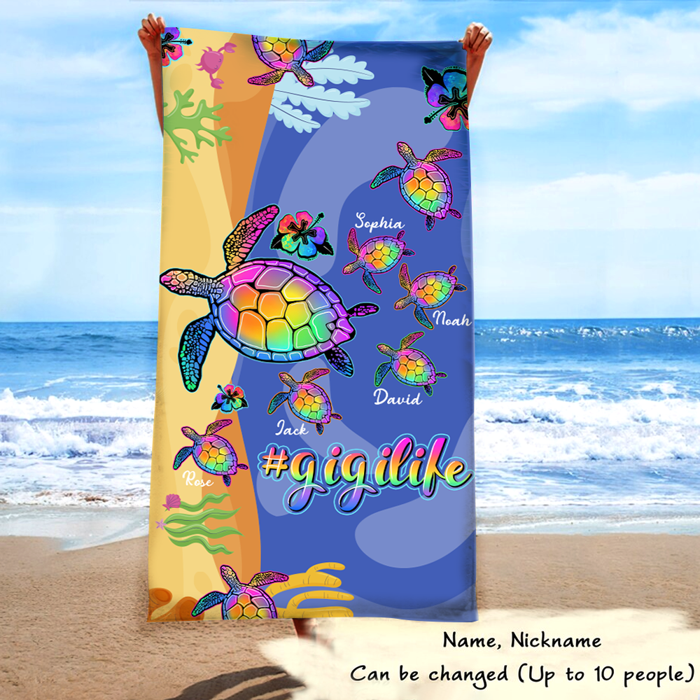 Personalized Sea Turtle Beach Towel, Sea Turtle Gifts For Gigi And Kids, Sea Turtle Pool Towel, Sea Turtle Towel