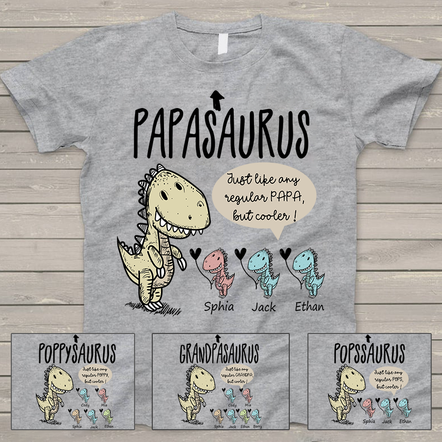 Personalized Papa saurus cute with grandkids T-Shirt