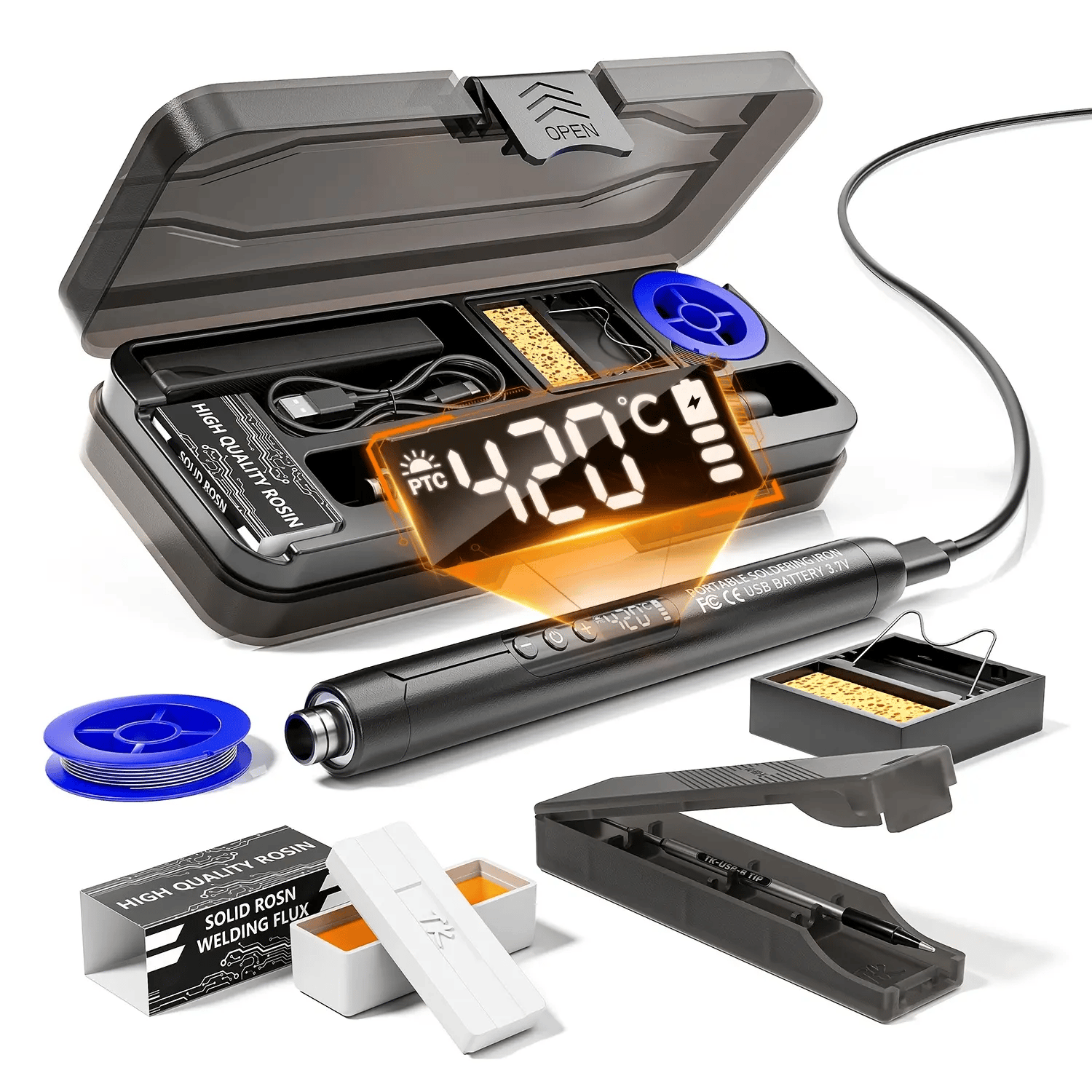 🌡️ Adjustable Temperature Soldering Iron – LCD Screen DIY Kit with Organizer Box ✨ - Grey