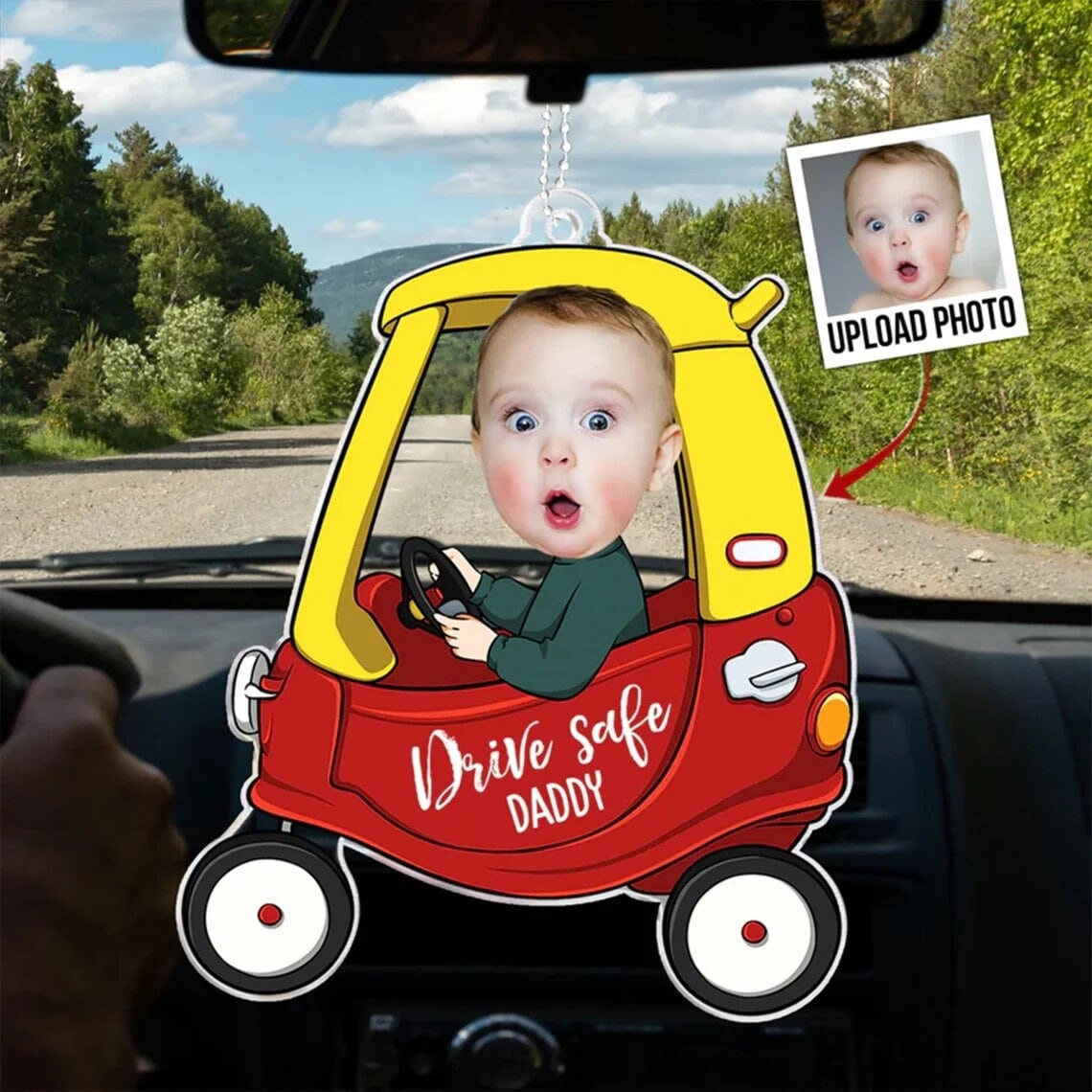 Customized Drive Safe Daddy Acrylic Car Hanging with Photo - Personalized Father's Day Gift for New Dad & Husband