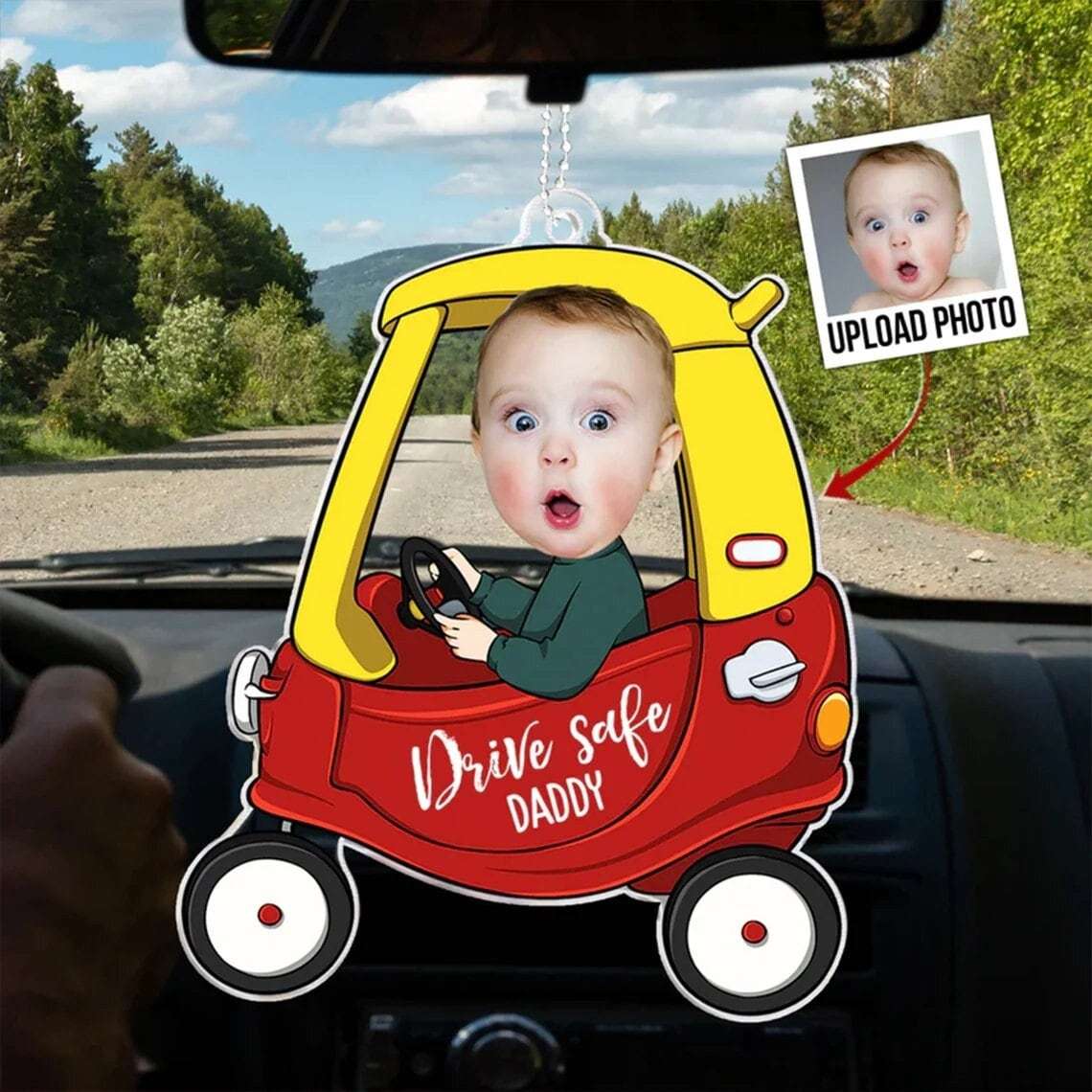 Customized Drive Safe Daddy Acrylic Car Hanging with Photo - Personalized Father's Day Gift for New Dad & Husband