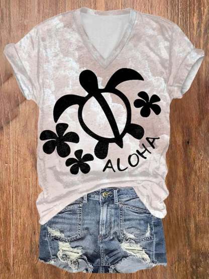 Hawaiian Turtle Print Casual T-Shirt