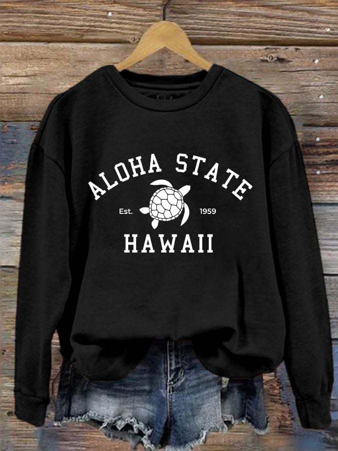 Women's ALOHA STATE HAWAII Est.1959 printed sweater