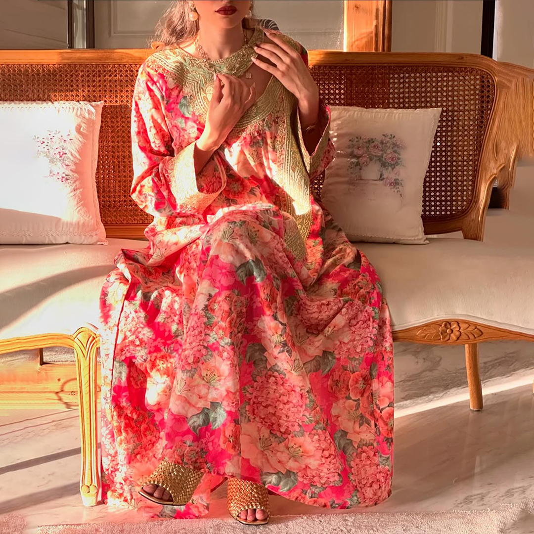 Women's Middle Eastern Floral Print Jalabiyas Dress