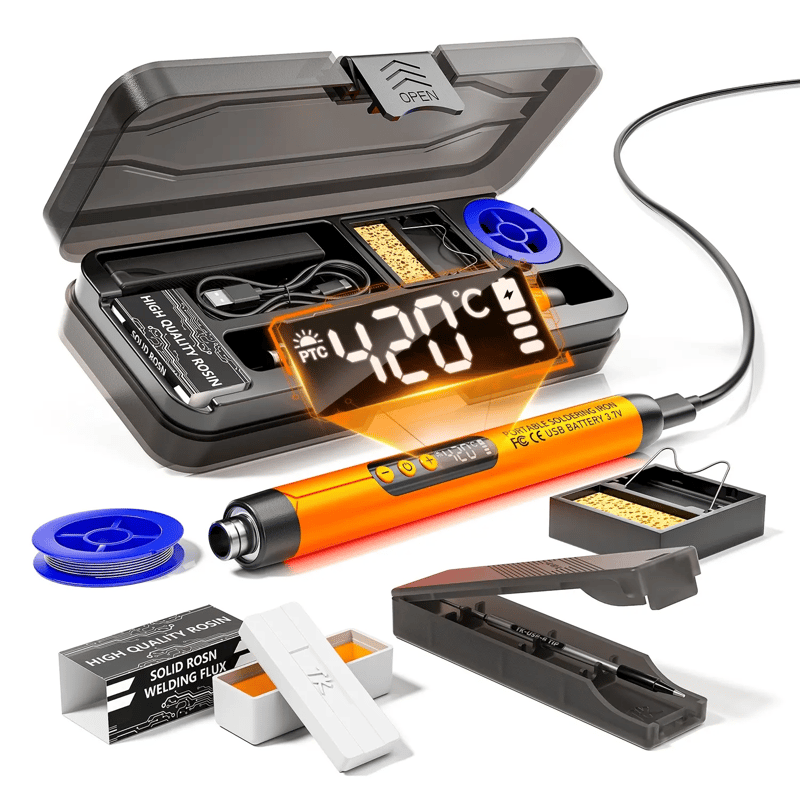 🌡️ Adjustable Temperature Soldering Iron – LCD Screen DIY Kit with Organizer Box ✨ - Grey