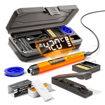 🌡️ Adjustable Temperature Soldering Iron – LCD Screen DIY Kit with Organizer Box ✨ - Grey