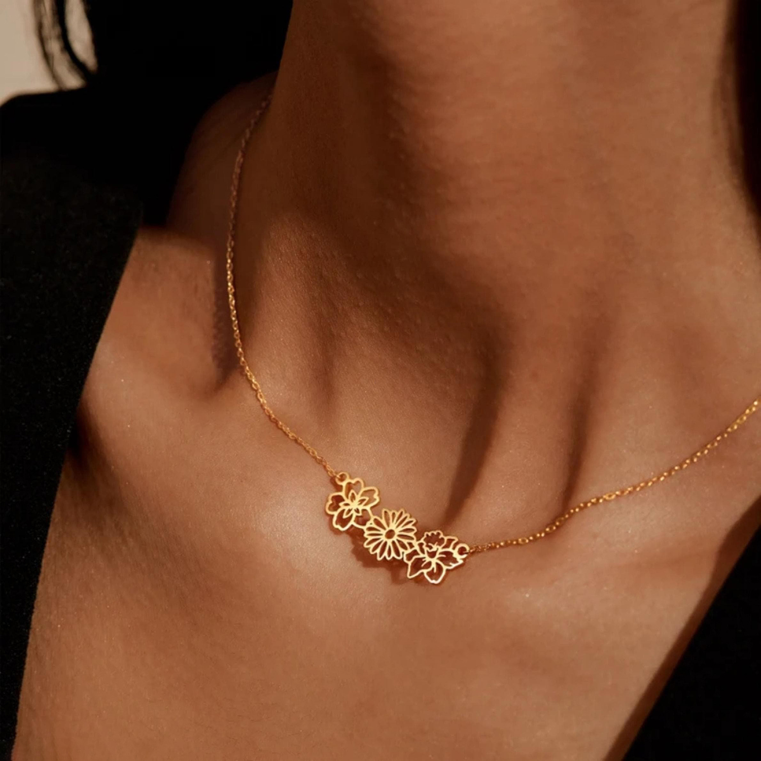 Personalized Mother's Day Dainty Adjustable Birth Flowers Family Jewelry | GC048