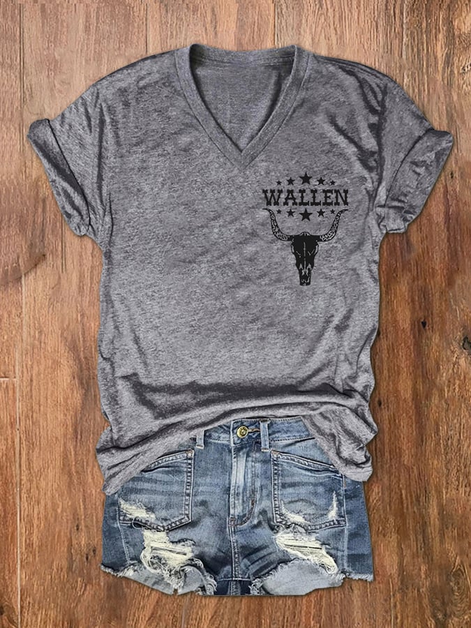 Women's Wallen Wasted On You Shirt Country Music Print V-Neck T-Shirt
