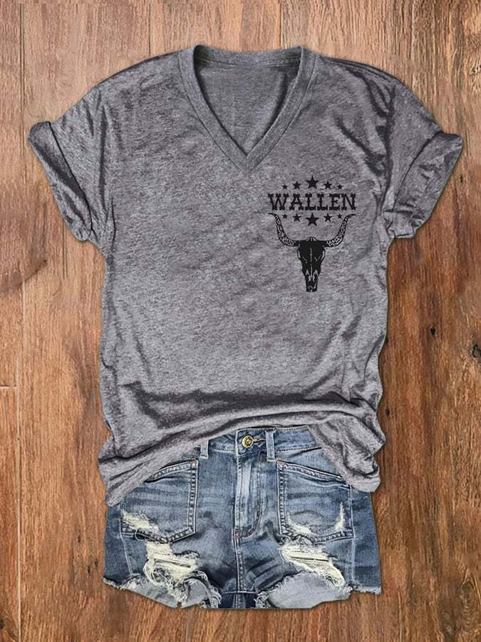 Women's Wallen Wasted On You Shirt Country Music Print V-Neck T-Shirt