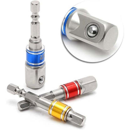 3-Piece Drill Socket Adapter Set 1/4" 3/8" 1/2" Hex Shank Adapters