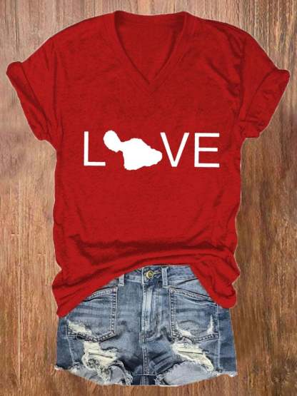 Women's Maui Strong My Heart Is With Maui Print Short Sleeve T-Shirt