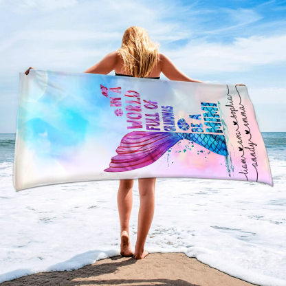 Mermaid Beach Towels, Personalized, Gifts for Grandma in a World Full of Grandmas Be a Mimi and Kids, Bath Towels for Summer Colors