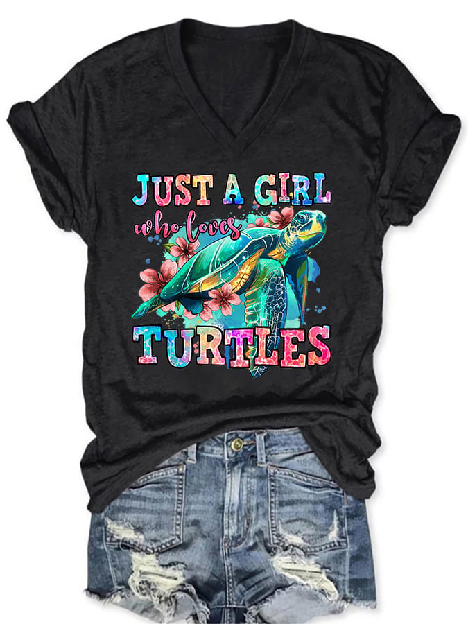 Women's just a girl who loves turtles print t-shirt