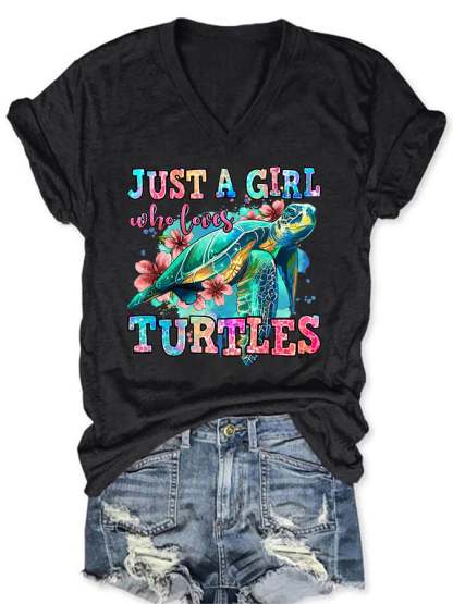 Women's just a girl who loves turtles print t-shirt