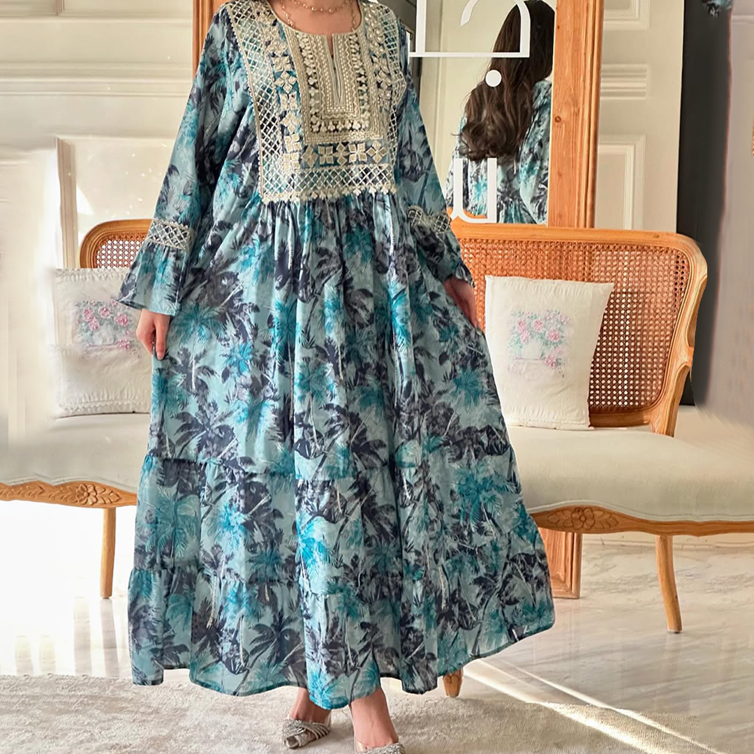 Women's Middle Eastern Tropical Floral Print Dress