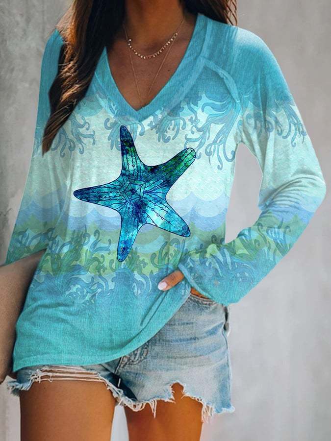 Women's Casual Sea Turtle Print Long Sleeve T-Shirt