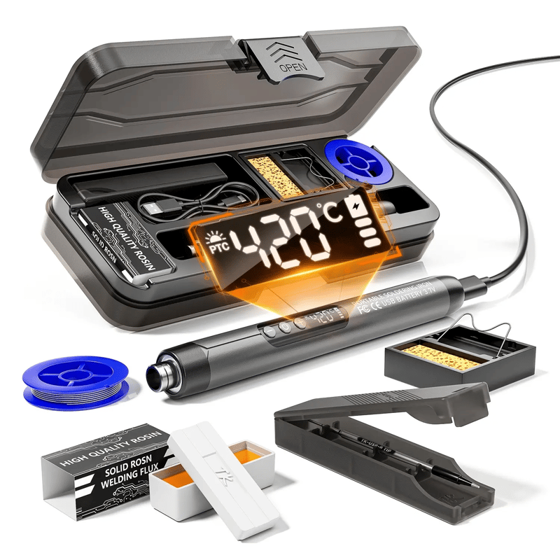 🌡️ Adjustable Temperature Soldering Iron – LCD Screen DIY Kit with Organizer Box ✨ - Grey