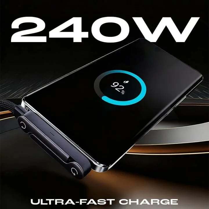 🔥 2-in-1 Invisible Holder Charger Cable - 240W Fast Charging Cord with Built-In Phone Stand