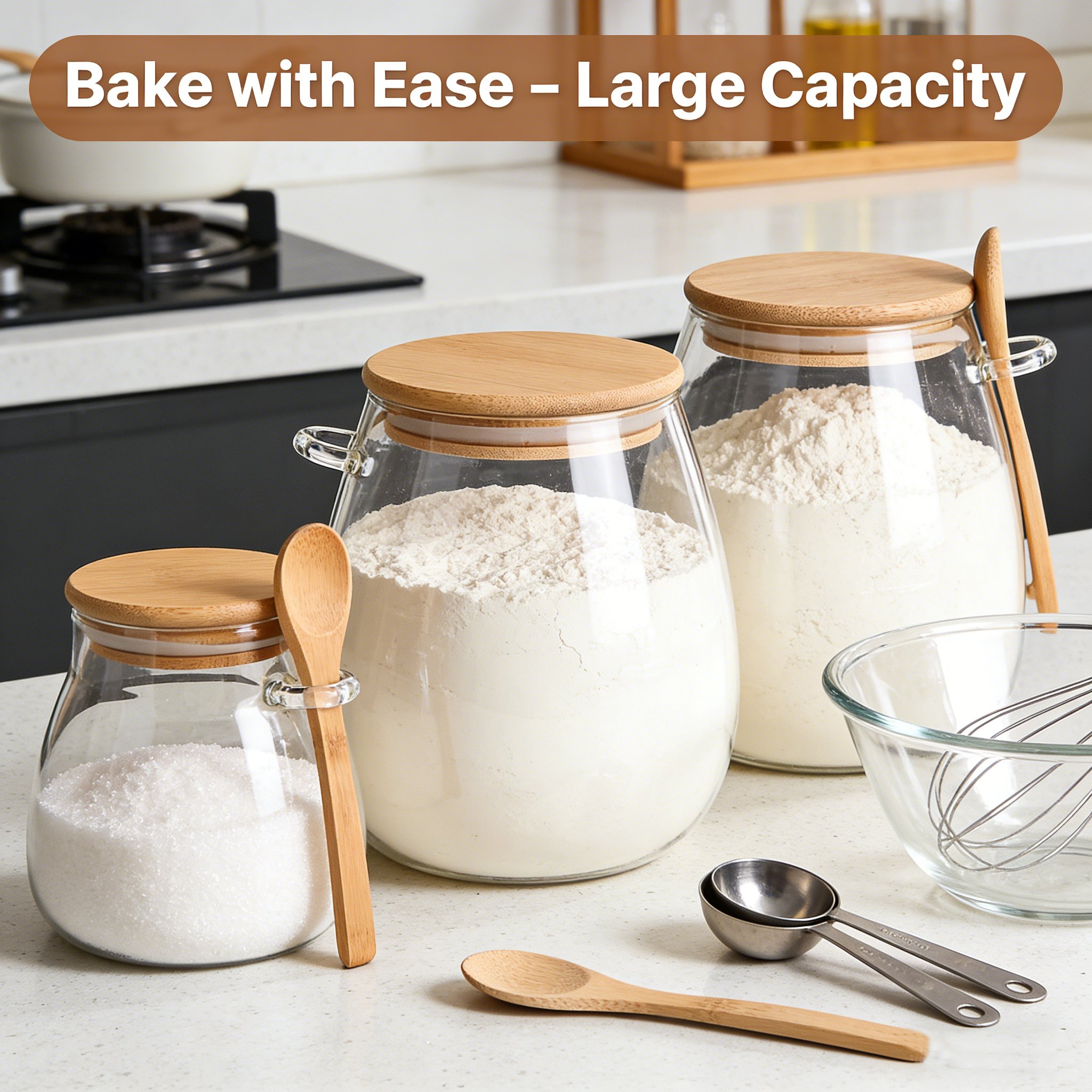 Sealed Glass Storage Jar with Bamboo Lid, Leak-Proof, Wide Mouth Design, Spoon Included 🍶🌿