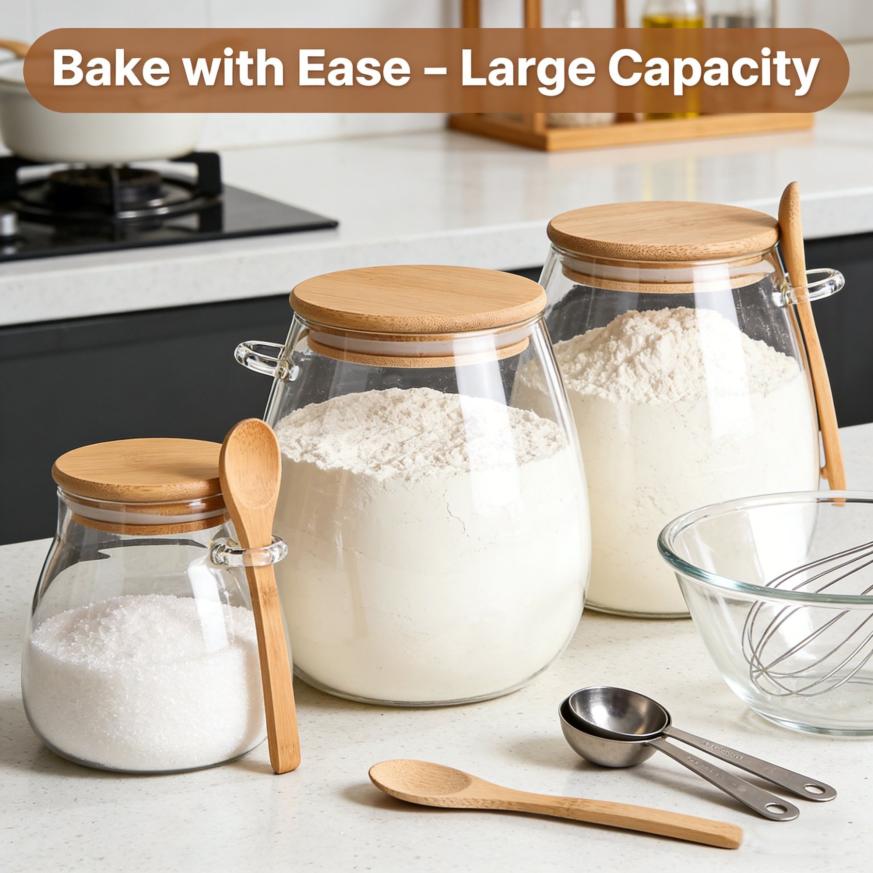 Sealed Glass Storage Jar with Bamboo Lid, Leak-Proof, Wide Mouth Design, Spoon Included 🍶🌿