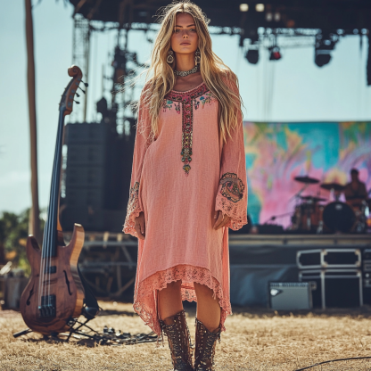 Coachella Music Festival Rock Party Carnival Vintage Wilderness Ethnic Bohemian Linen Dress