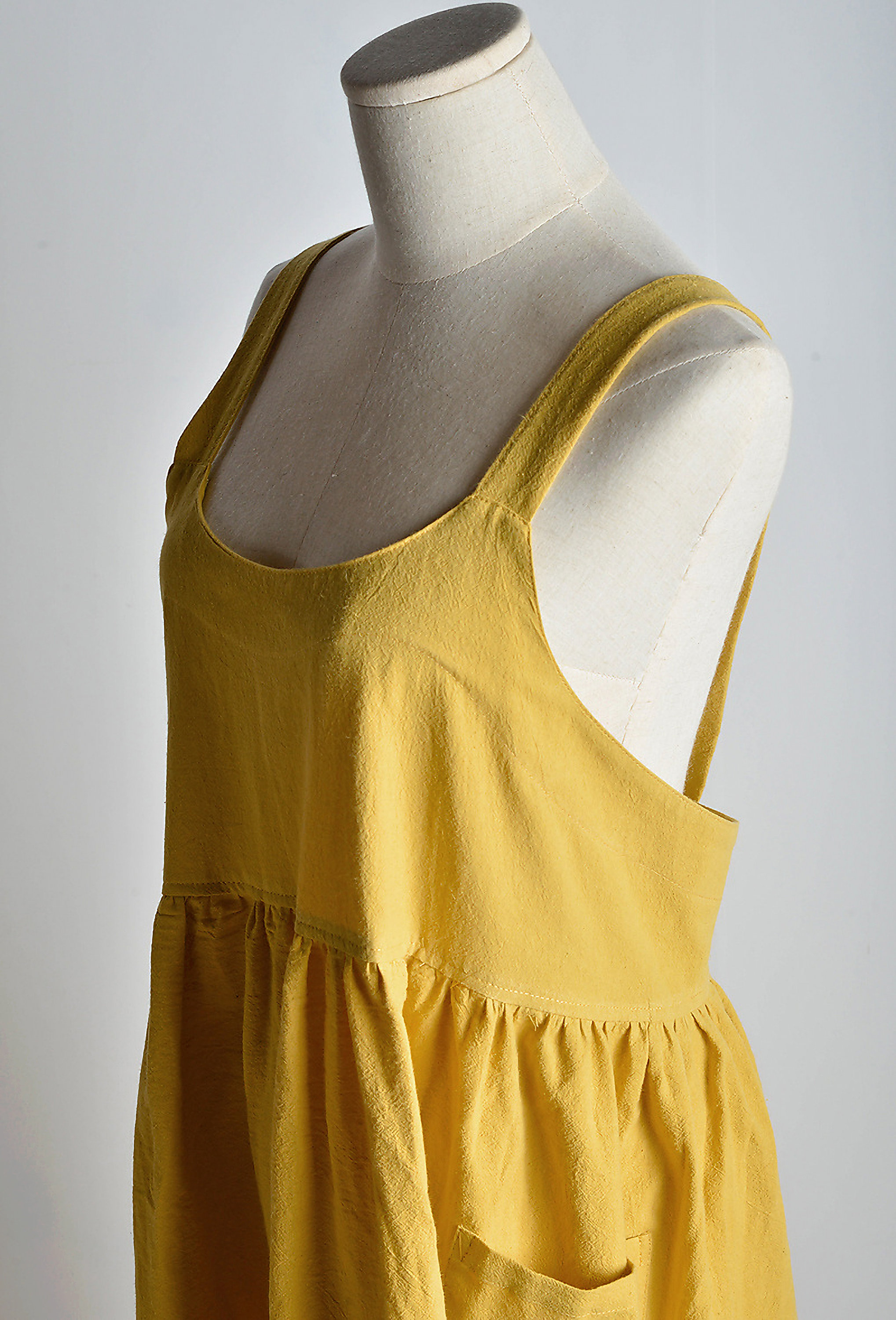 Women Solid Pocket Decor Sleeveless Cotton and Linen Overall Dress