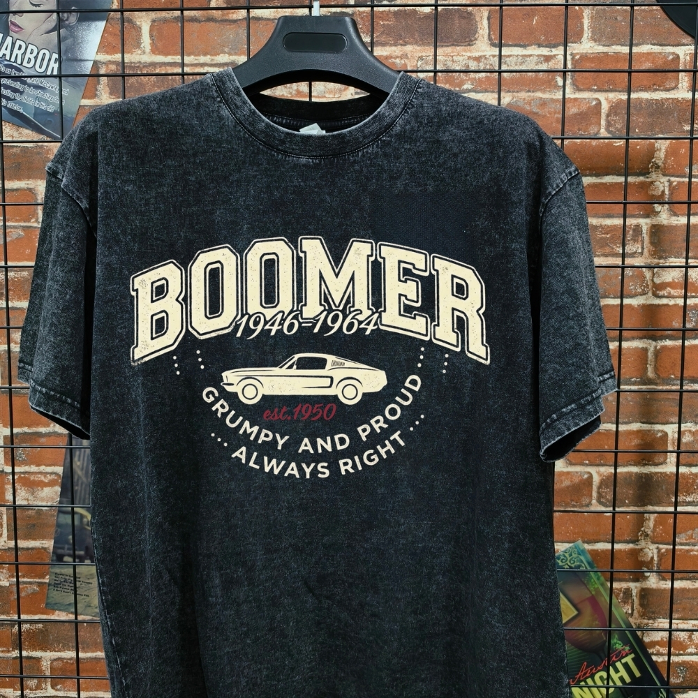 Vintage Boomer "Grumpy and Proud" Graphic Tee,Washed T-shirt