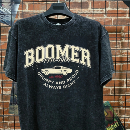 Vintage Boomer "Grumpy and Proud" Graphic Tee,Washed T-shirt