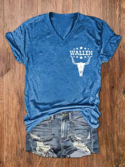 Women's Wallen Wasted On You Shirt Country Music Print V-Neck T-Shirt