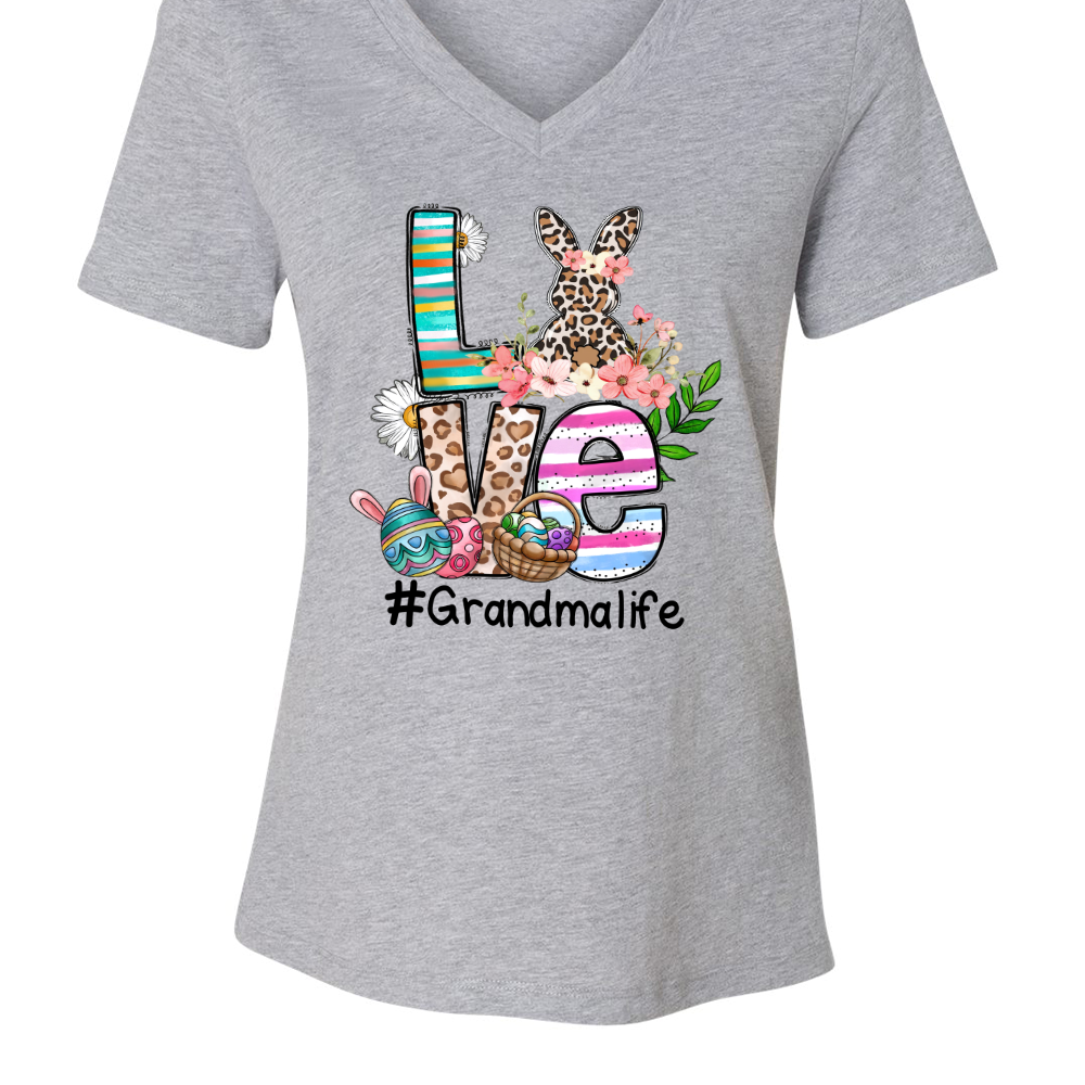 Love Grandma Life Easter V-Neck