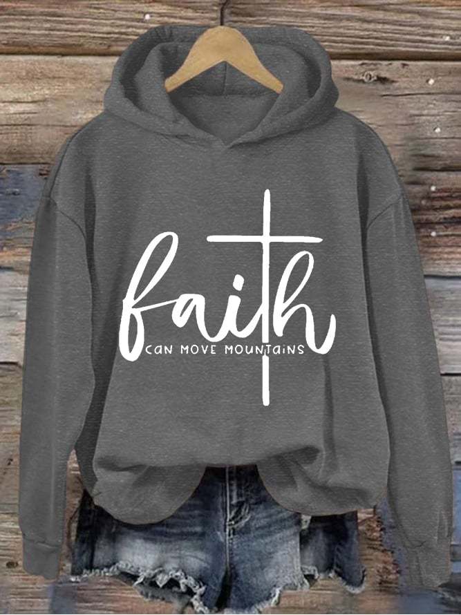 Women's Faith Can Move Mountains Cross Hoodie