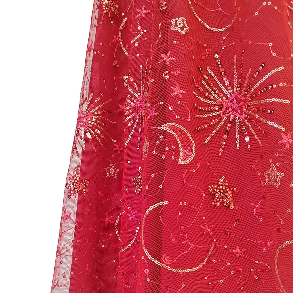 Women's Elegant Lace Mesh Sequin Embroidered Long Dress