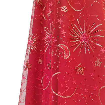 Women's Elegant Lace Mesh Sequin Embroidered Long Dress