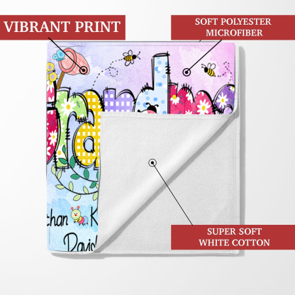 Personalized Summer Beach Towels, Flowers Gifts Grandma, Custom Nickname And Kids, Summer Beach Towels