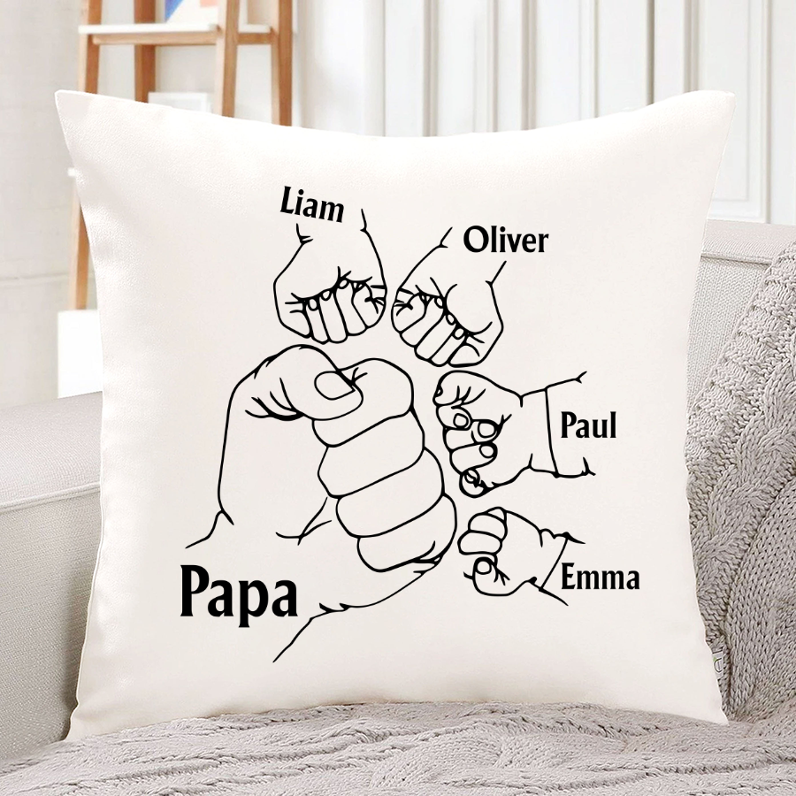 Papa And Kids Hand, Birthday Gift For Papa Indoor Pillow