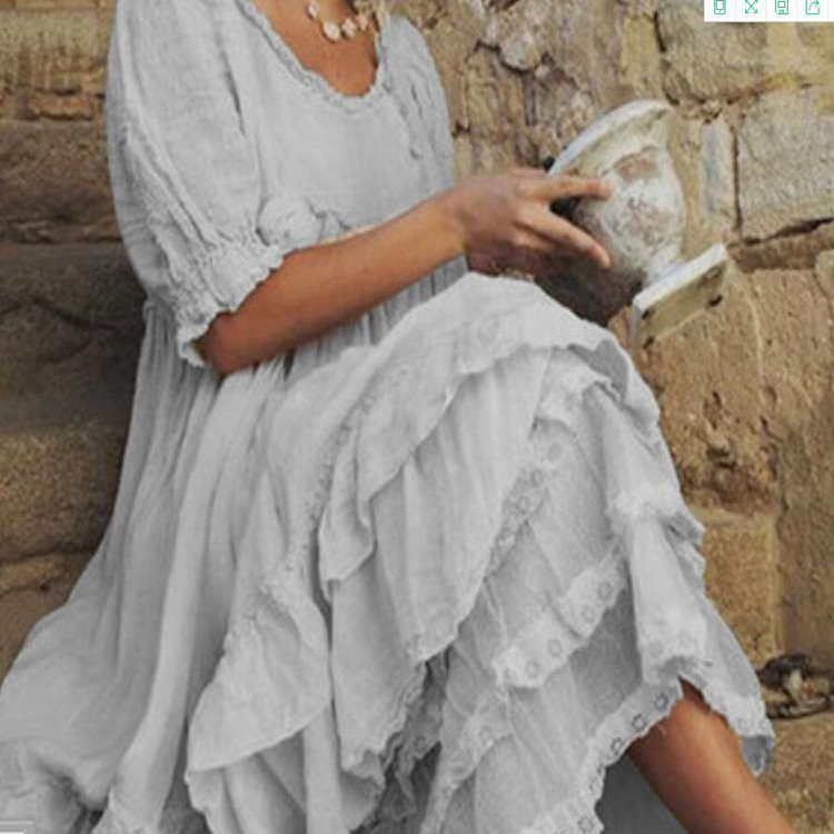 women's solid color lace mosaic large swing dress