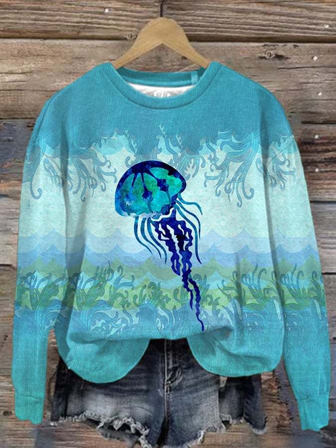 Women's Casual Sea Turtle Print Long Sleeve Sweatshirt
