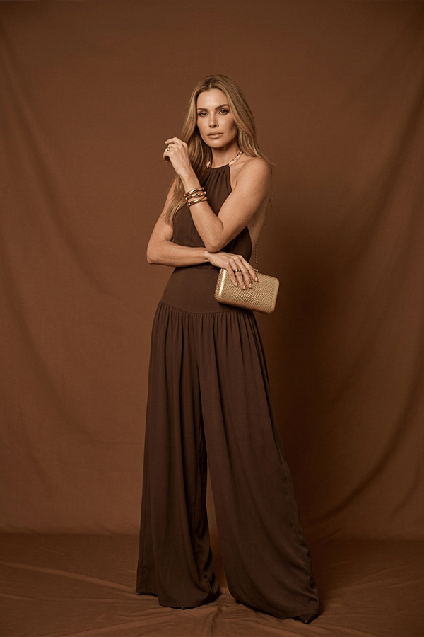 Halter-Neck Backless Bodysuit & Wide Leg Pants Set（Buy 2 Free Shipping）