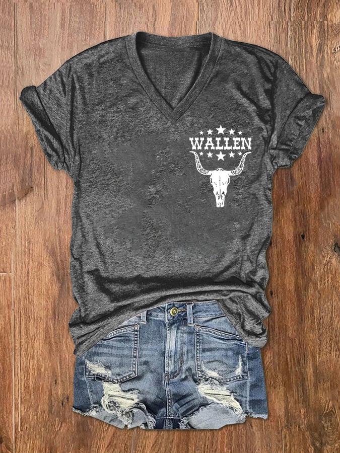 Women's Wallen Wasted On You Shirt Country Music Print V-Neck T-Shirt