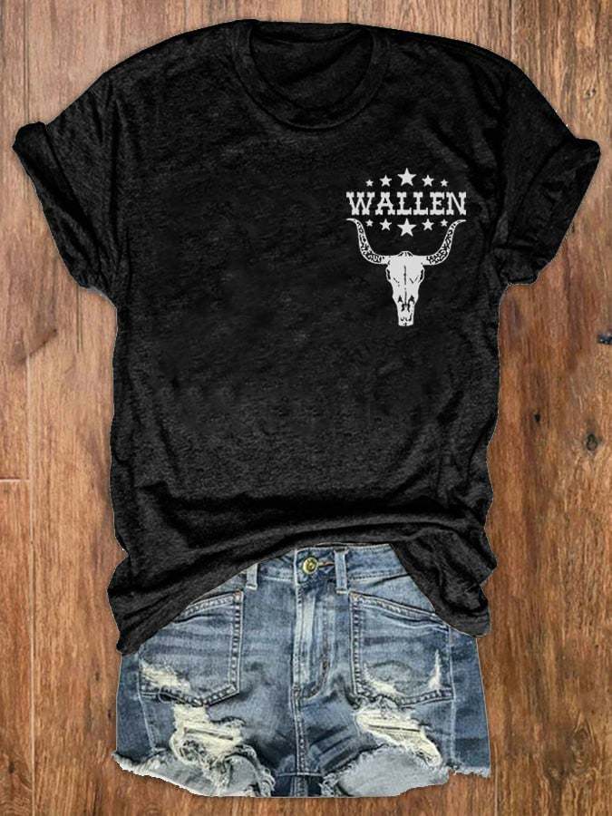 Women's Wallen Wasted On You Shirt Country Music Print Crew Neck T-Shirt