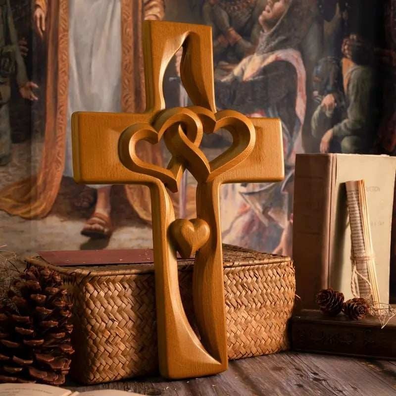 ️100% Handmade Intertwined Hearts Wooden Cross