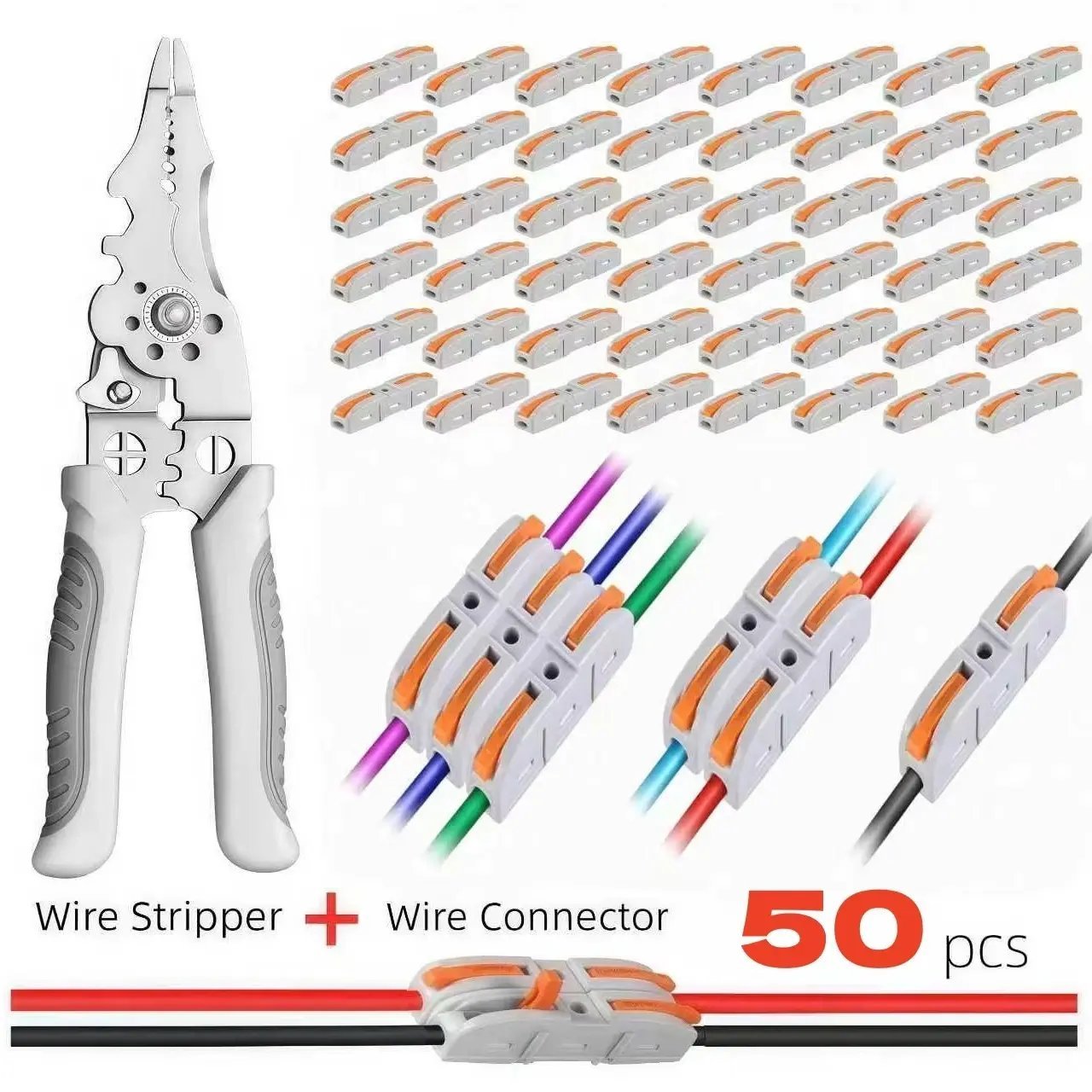 🔥🛠️Universal Quick Lever Electrical Wire Connectors (24-12 AWG) Assortment (50/100Pcs) + Wire Stripper