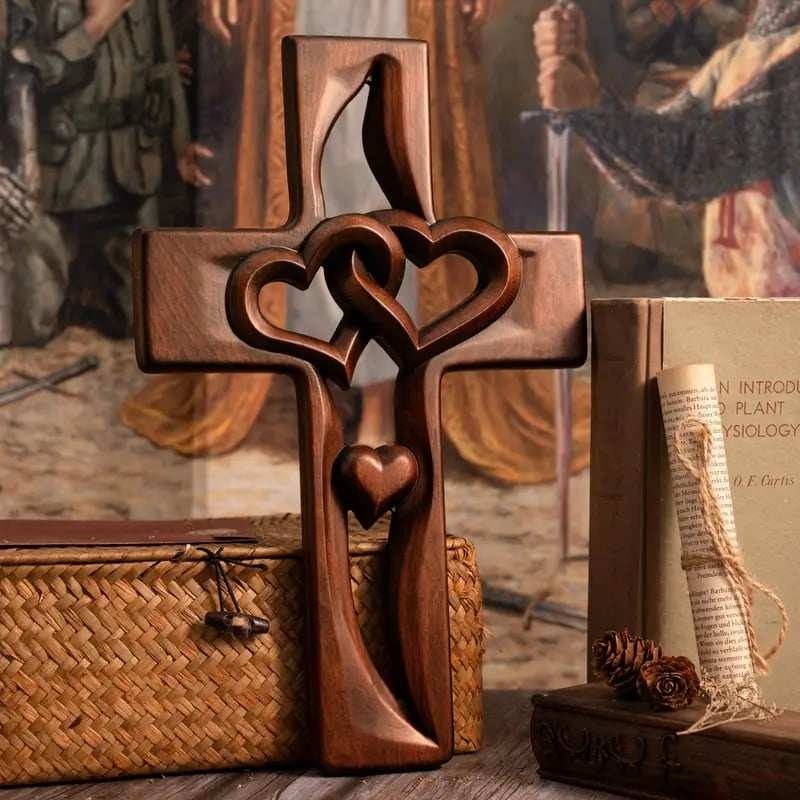 ️100% Handmade Intertwined Hearts Wooden Cross