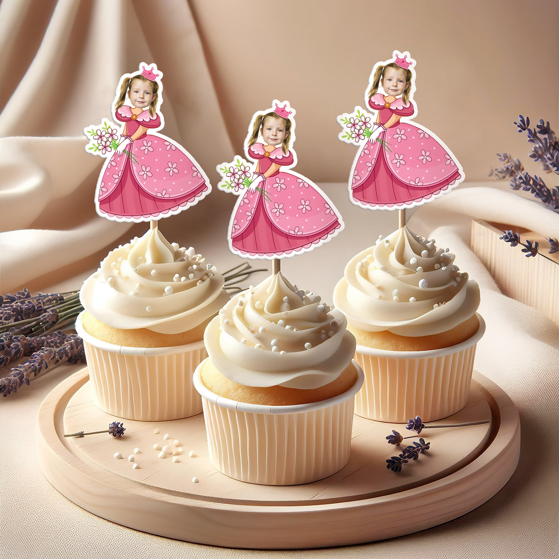 Custom Photo Princess Cupcake Toppers Personalised Birthday Gift Princess Party Decor