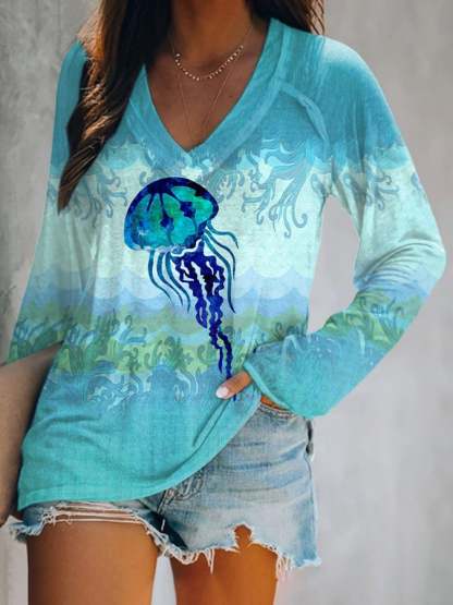 Women's Casual Sea Turtle Print Long Sleeve T-Shirt