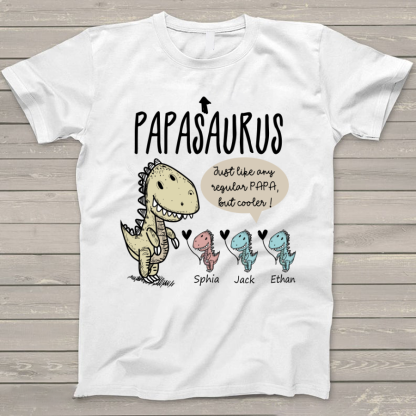 Personalized Papa saurus cute with grandkids T-Shirt