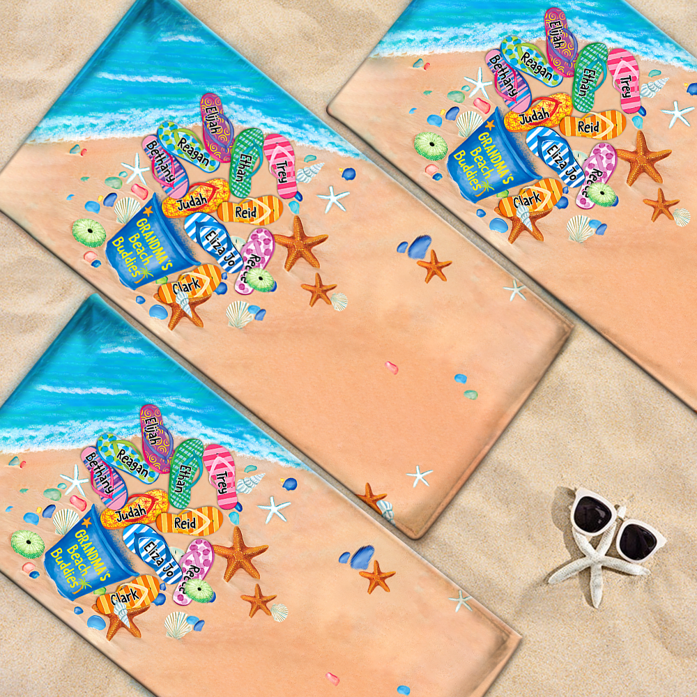 Beach Towel For Grandma, Beach Love Gift For Grandma Beach Buddies And Kids, Summer Beach Towel